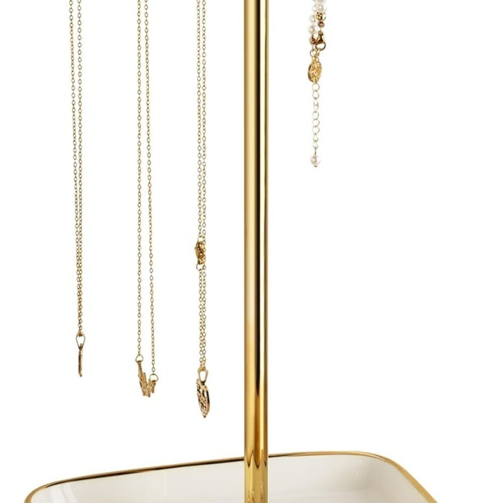 Jewelry Holder Stand with Ceramic Base: 12" Tall Necklace Organizer Rack, Tree D